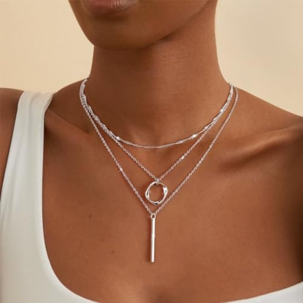 Layered Silver Necklaces for Women, Sterling Silver Stackable Stack Choker